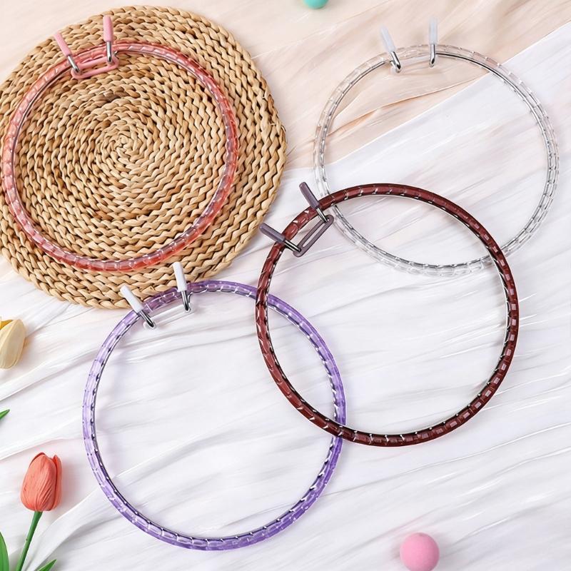 2Pcs Adjustable Embroidery Hoop Spring Loaded Round Plastic Stitching Frames for Sewing Needlework Fabric Craft Project