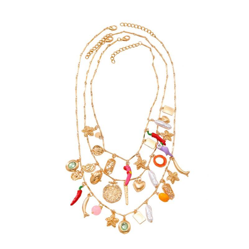 Handmade Layered Flower Starfish Chili Pearl-Style Necklace Set Women Beach Fashion Jewelry 3-piece set