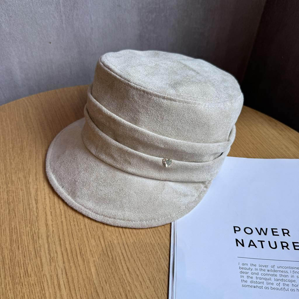 Women Solid Fashion Color Suede Flat Top Hat For Autumn And Wearing Winter
