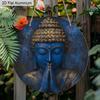 2D Flat Aluminum Vintage Blue Zen Buddha Putuo Round Metal Sign, Man Cave Wall Art Sign for Front Door, Zen Garden Accessories & Meditation Room