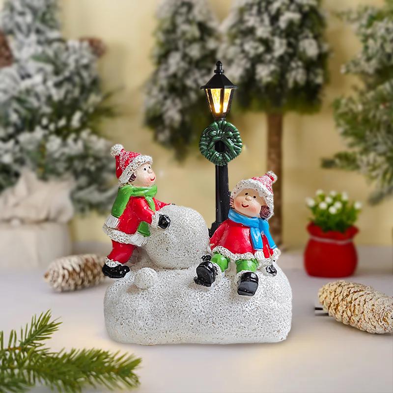 Cute christmas statue with led lights, christmas country scene table decoration, cute interior christmas decoration, gifts