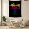 City List Text Tapestry, Black Background Street Brand Logo No.4 Wall Hanging Decor