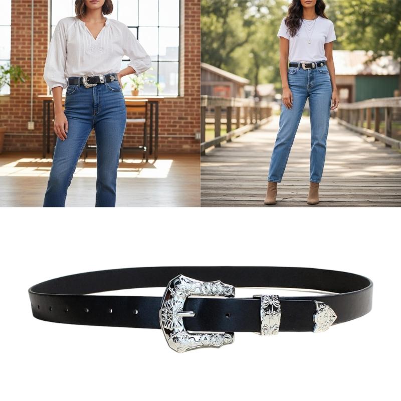 Retro Carved PU Leather Sash For Men Women Elegant Floral Design Belt Adjustable Strap For Casual or Formal Outfits