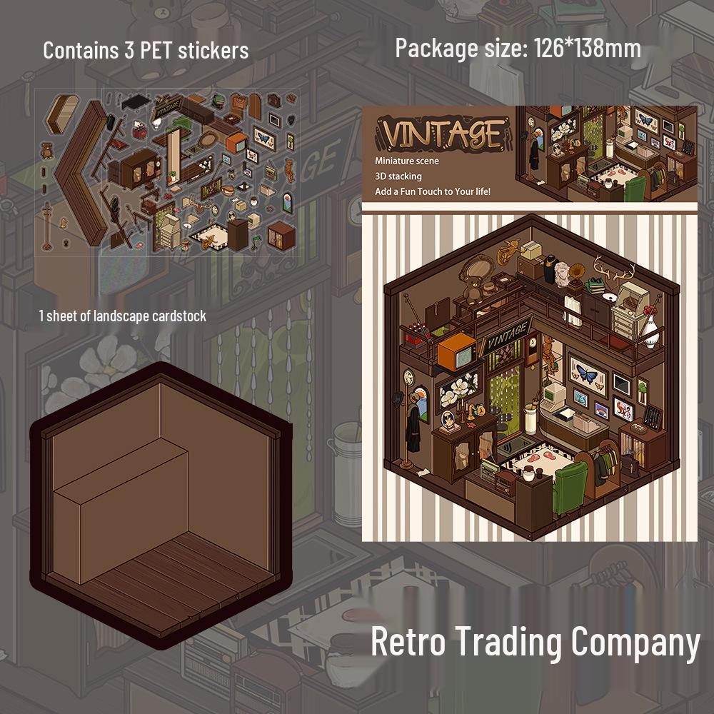 PET Retro Scenery Stickers: 3-Sheet Set for DIY Miniature Worlds & Journals