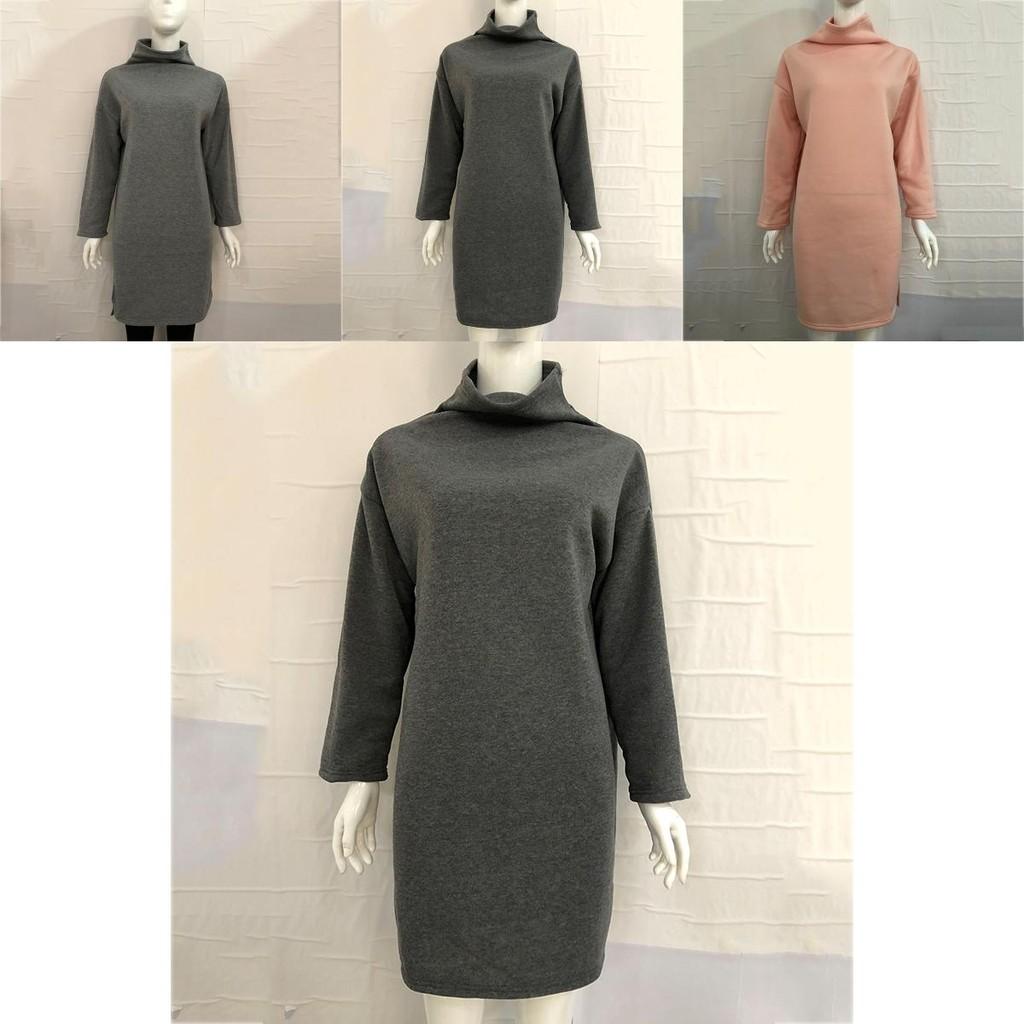 Damen Winter Lange Pullover Sweatshirts mit gemütlichem Rollkragen-Design und Schlitzsaum