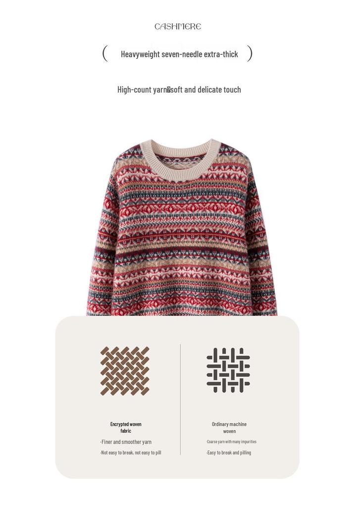 Design-Forward French Cable Knit Cashmere Sweater - Women's Loose Contrast Color Round Neck Knitwear for Autumn/Winter