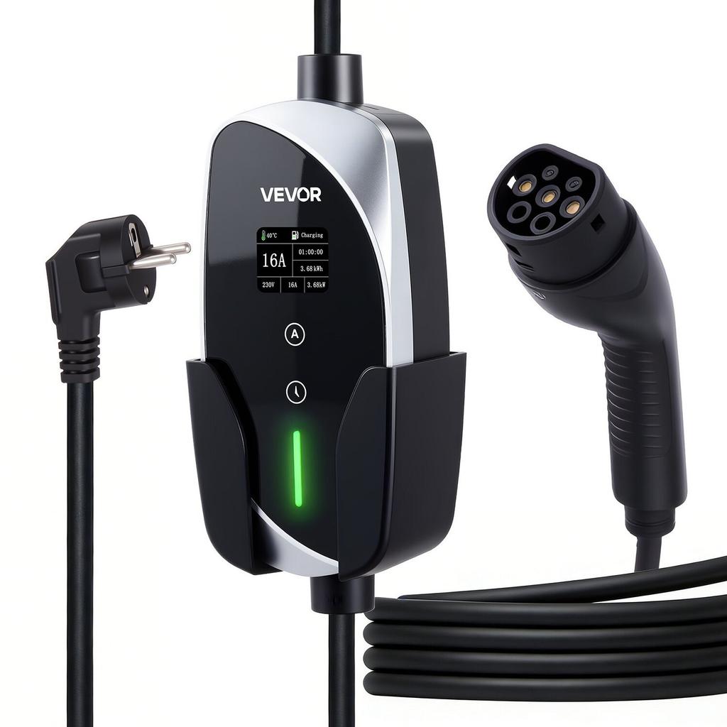 Mobile Wallbox, 3.6 kW 16A, Type 2 Portable EV Charger, Single Phase Electric Vehicle Car Charger with 6 M Charging Cable, Schuko16A Plug, LCD,