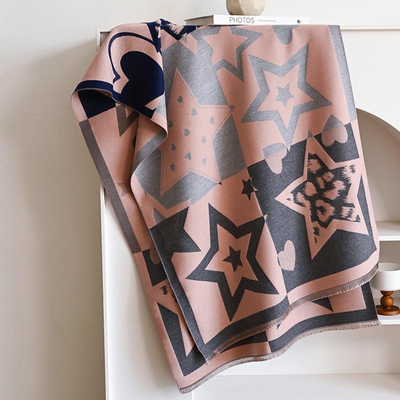 

Принт в виде пятиконечной звезды Свежая и универсальная атмосфера Женский теплый шарф из искусственного кашемира Стильный модный платок 180-65cm розовый