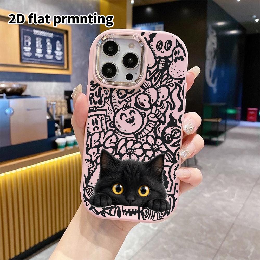 Phone Case: 2D Flat Design Suitable for iPhone 18 17 16 15 14 13 Pro Protective Case, Couple Style, Black Cat, Christmas and Halloween Gift