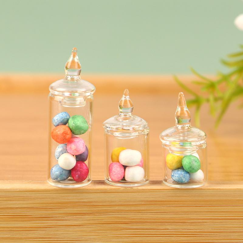 1:12 Dollhouse Miniature Tiny Jar Candy Storage Bottle W/Cover Kitchen Decor
