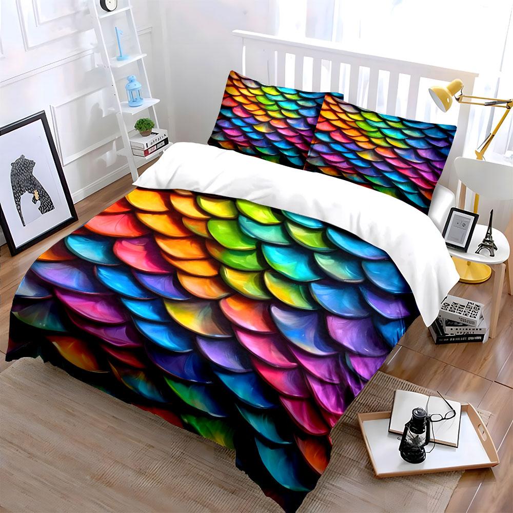 Colorful Decorative Scales Set Soft Comfortable Duvet Cover Bedding Set Included 1*Duvet Cover & 2*Pillowcases, Gift