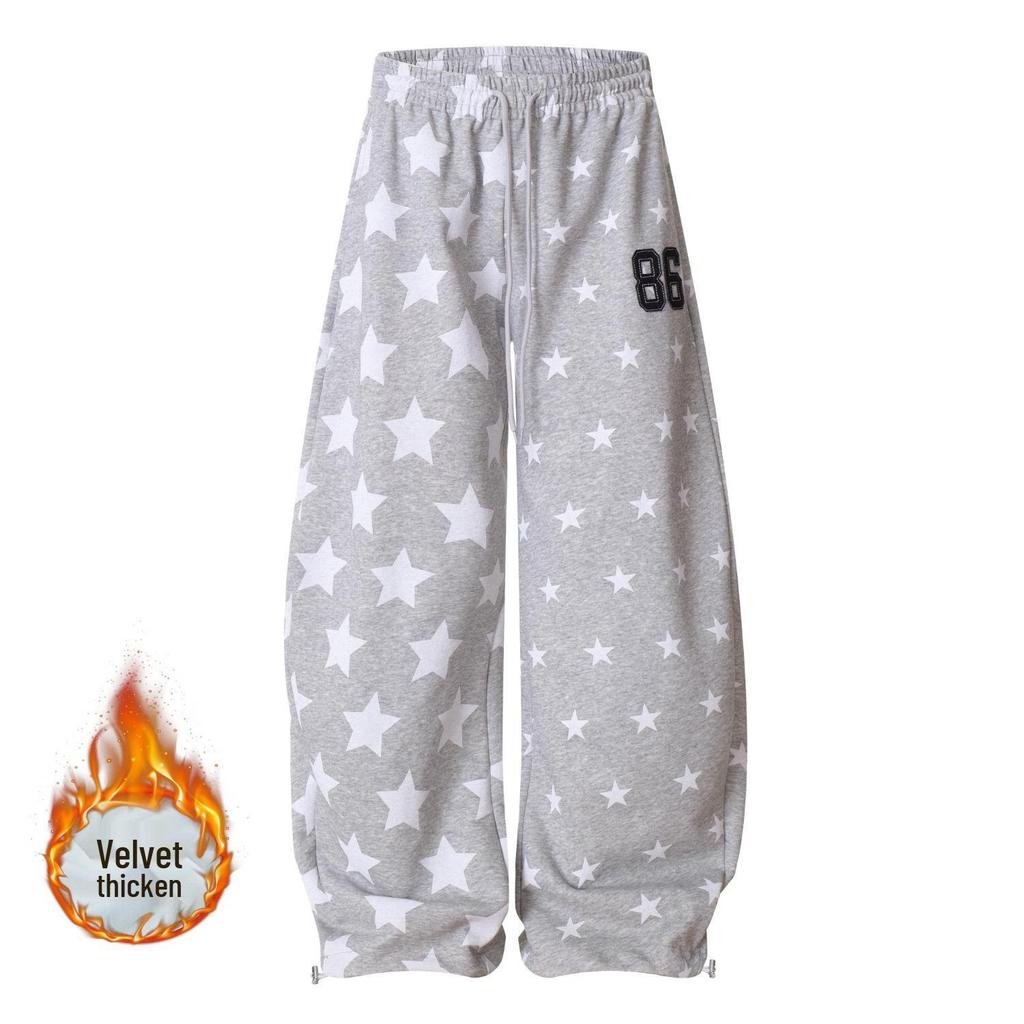 Women's Retro Star Print Curved Blade Sweatpants - Loose Wide-Leg Design for Autumn/Winter Street Dance