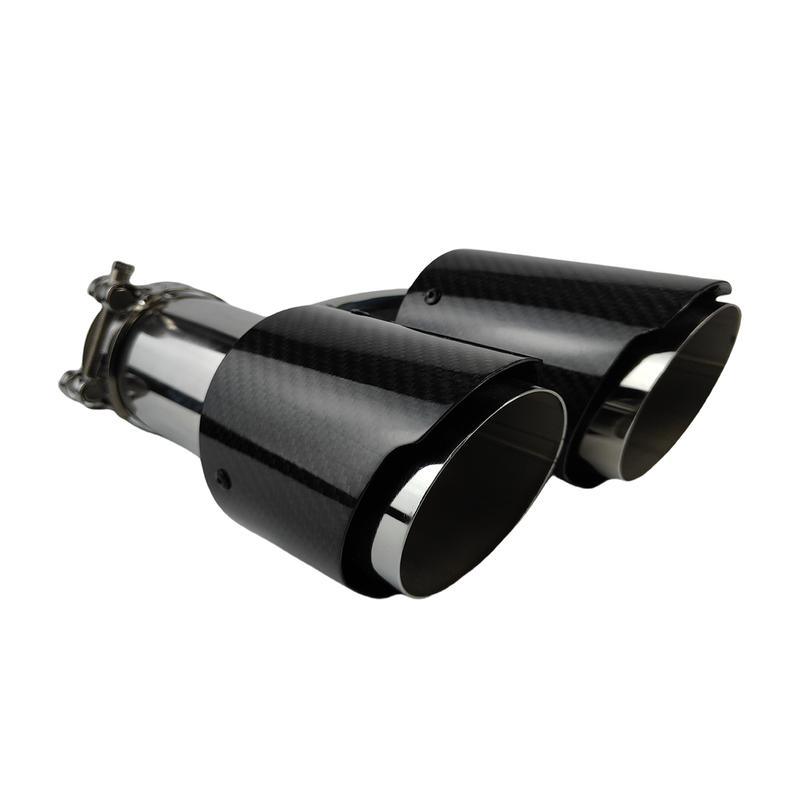 1 Pcs Universal Car Carbon Fibre Tail Throat Length Burnishing h-Shaped Double Out Twill Glossy Exhaust Muffler Tip