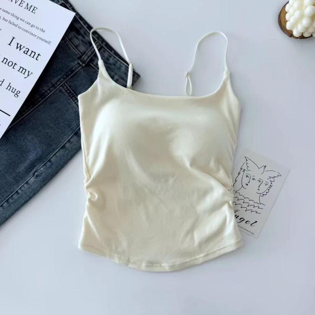 Desirable Hot Girl Pleated Strap Camisole with Chest Pad and Beautiful Back Design