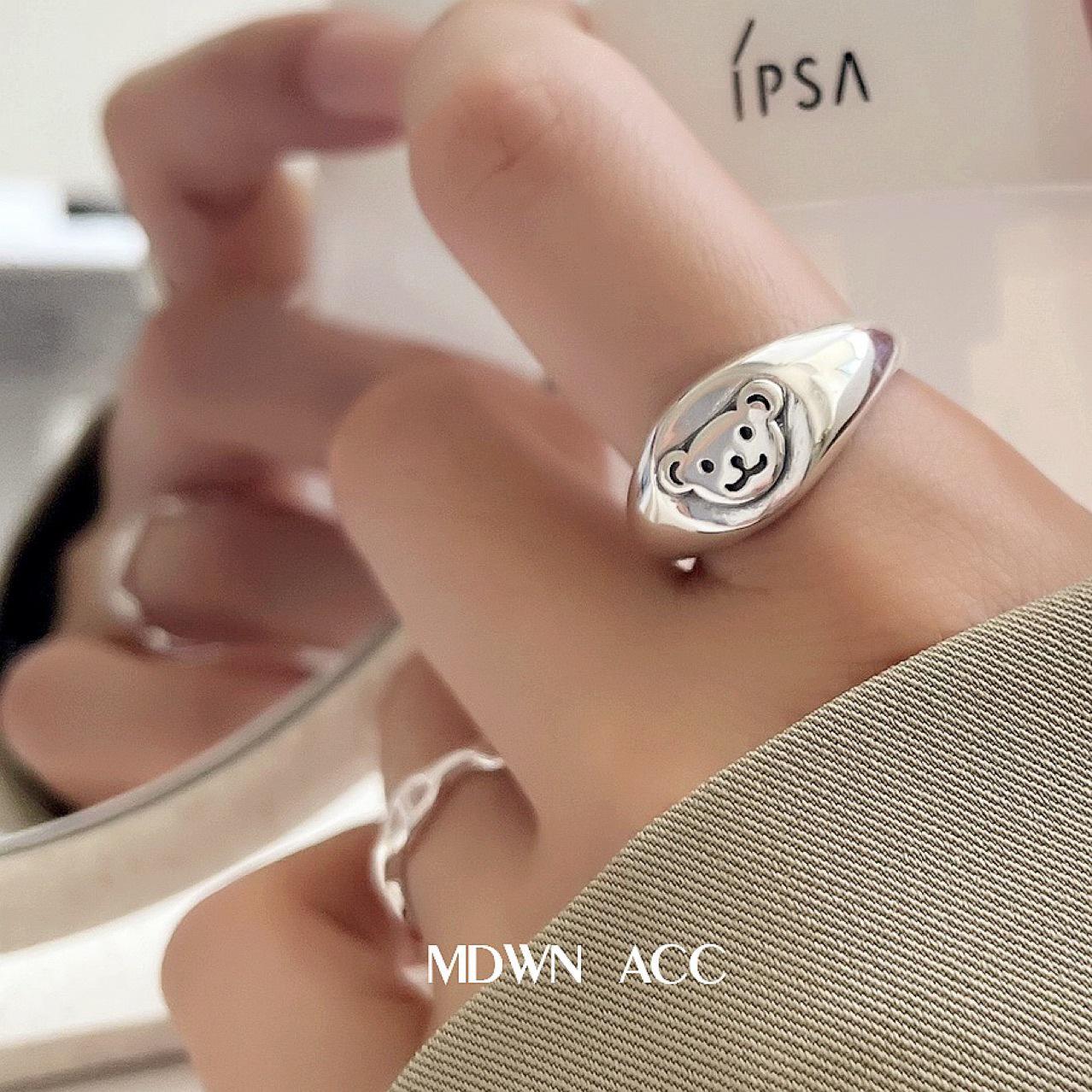 

Кольцо в корейском стиле из стерлингового серебра 925 пробы с регулируемым размером в виде медведя для женщин - Модное и уникальное Open Adjustable