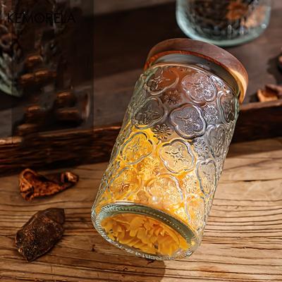 KEMORELA 1PC 700ml/1000ml Vintage Glass Storage Jar with Airtight Wooden Lid - Perfect for Tea Coffee Sugar Candy Cookies Spices