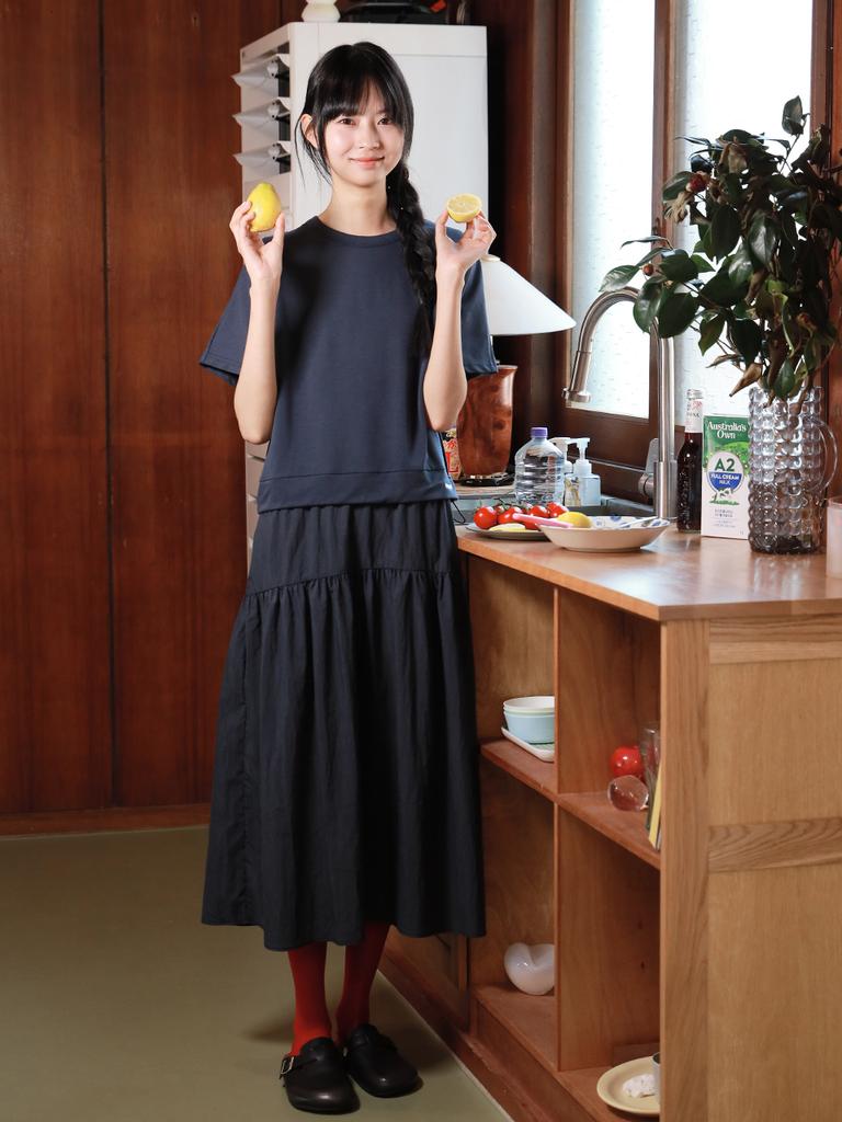 Vincent Navy Vincent Tiered Short Sleeve Dress