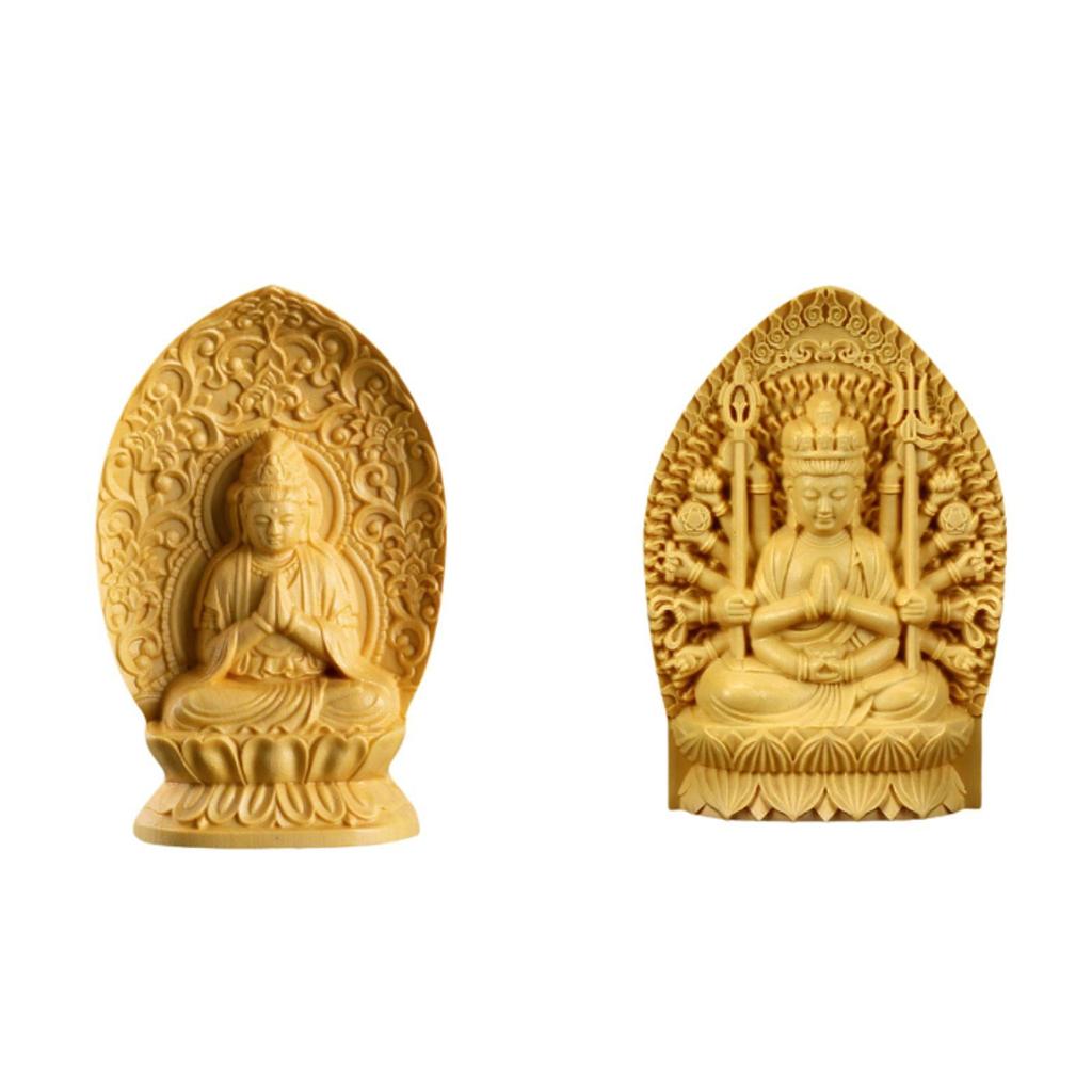 Wooden Guanyin Bodhisattva Figurine Decorative Handicrafts 2.7inch Tall Mini Sculpture for Living Room Lightweight Versatile