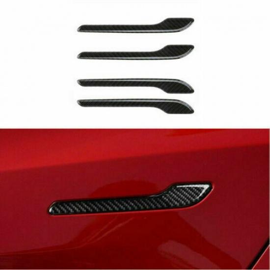 4Pcs/set Carbon Fiber Side Door Handle Cover Sticker Decal For Tesla Model 3 LB