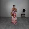 Women's Halter Neck Sleeveless Printed Maxi Dress Loose Fit Mid Waist Bohemian Dress