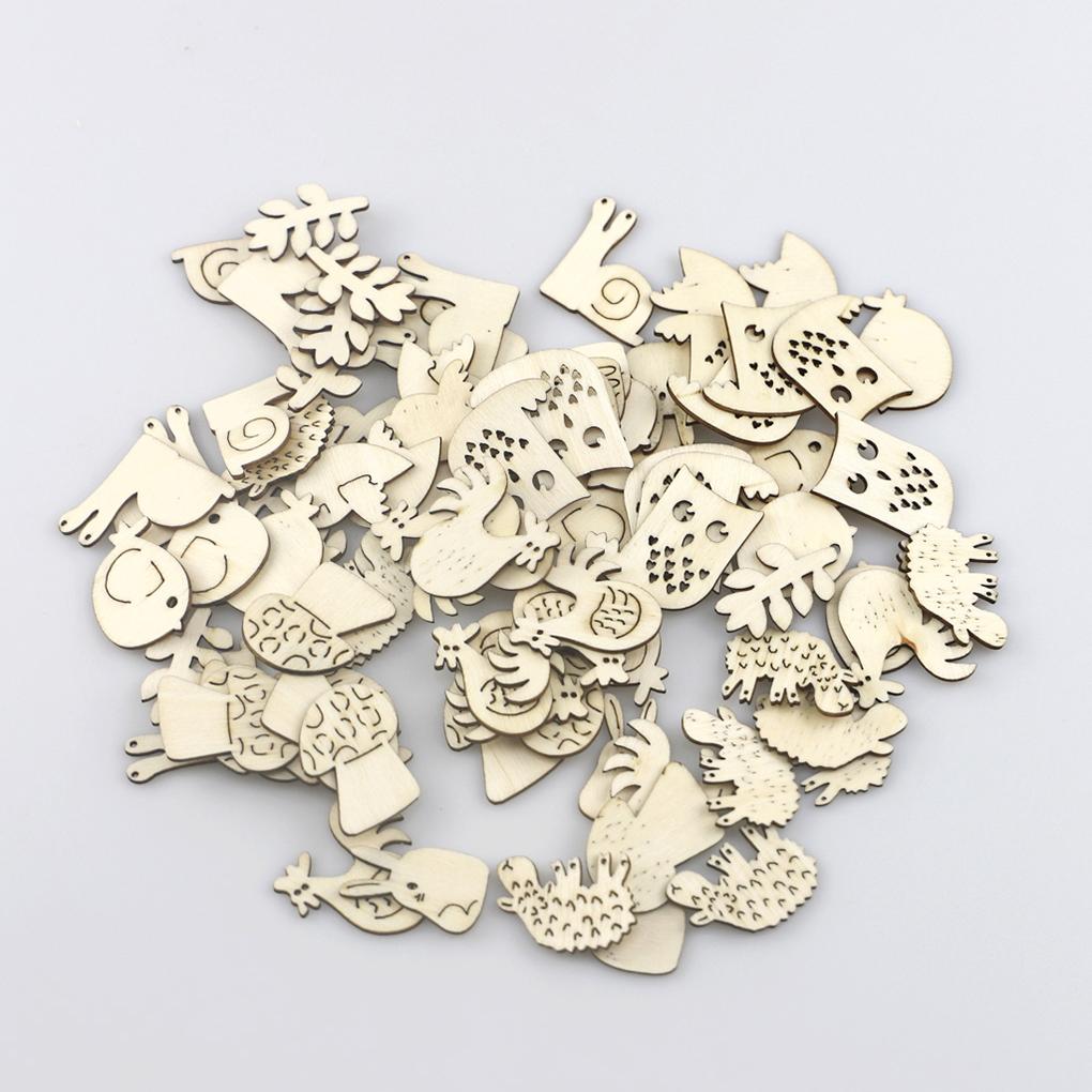 200x Animal Flower Leaf Pattern Multi-function DIY Pendant Handmade Practical Home Decoration Scrapbooking Craft Wooden Ornament