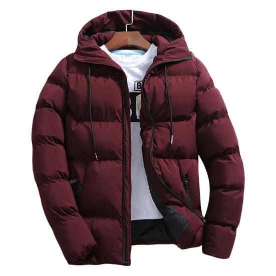 Winter Men Jacket Hooded Slim Fit Long Sleeve Drawstring Pockets Windbreaker for Daily Wear