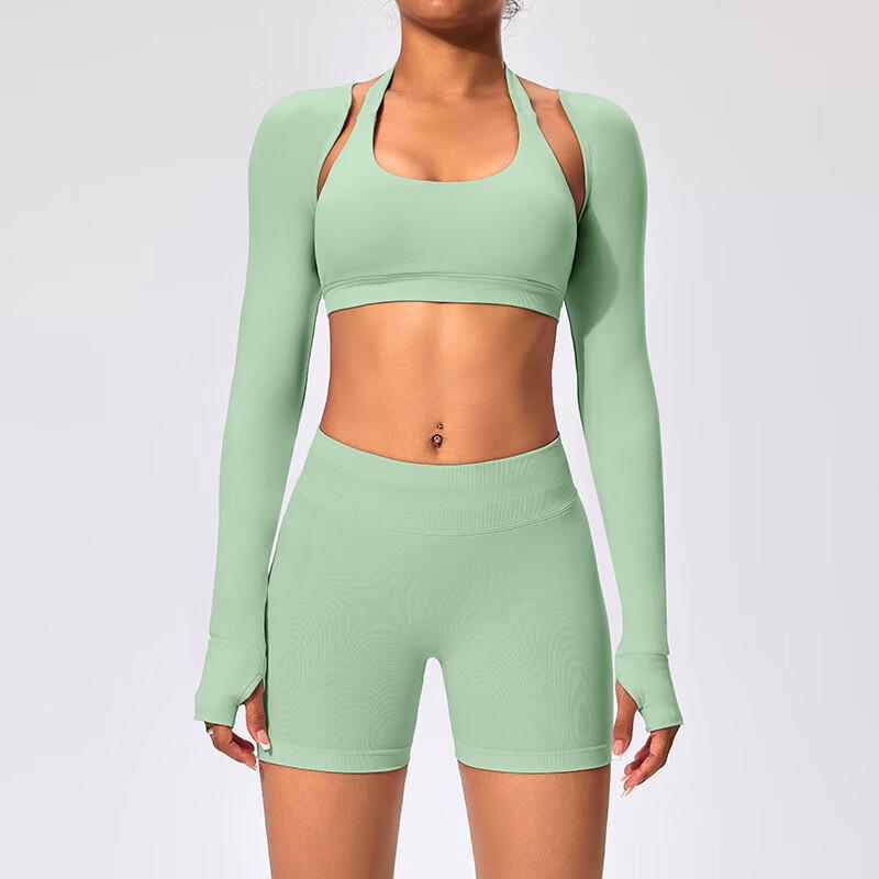 

Seamless Yoga Sports Bra, Shorts & Shawl Set XS