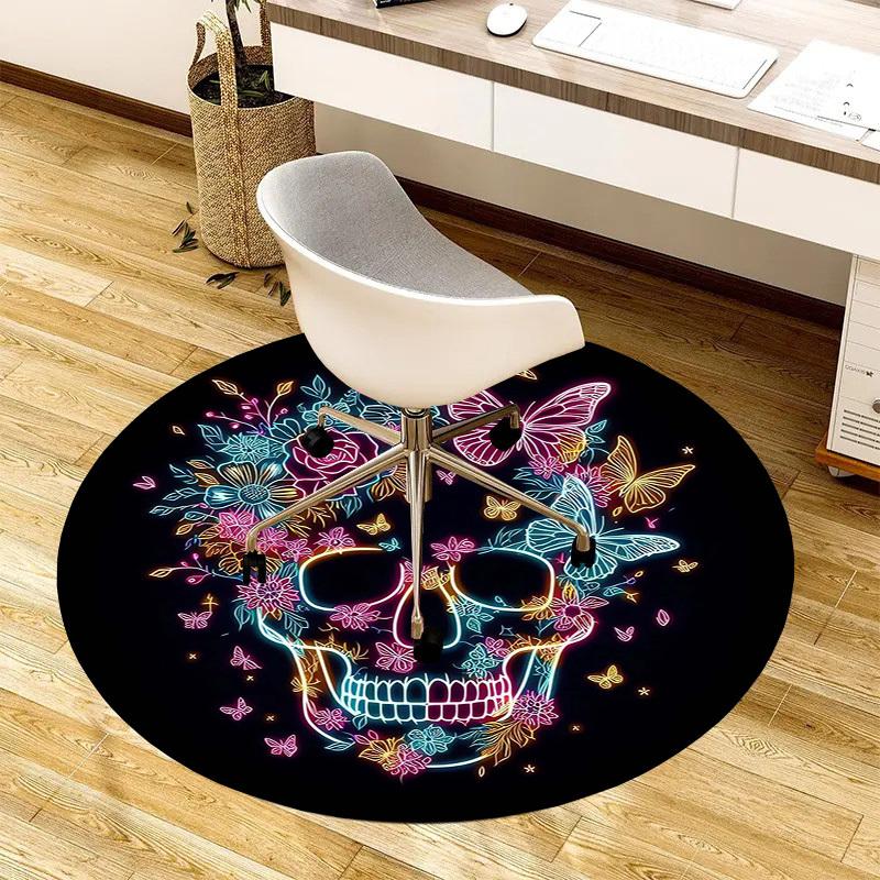 1pc Office Carpet Chair Mats Neon Skull with Flowers and Butterflies Perfect for Decorating Office Chairss, Or Bedrooms.YDT431