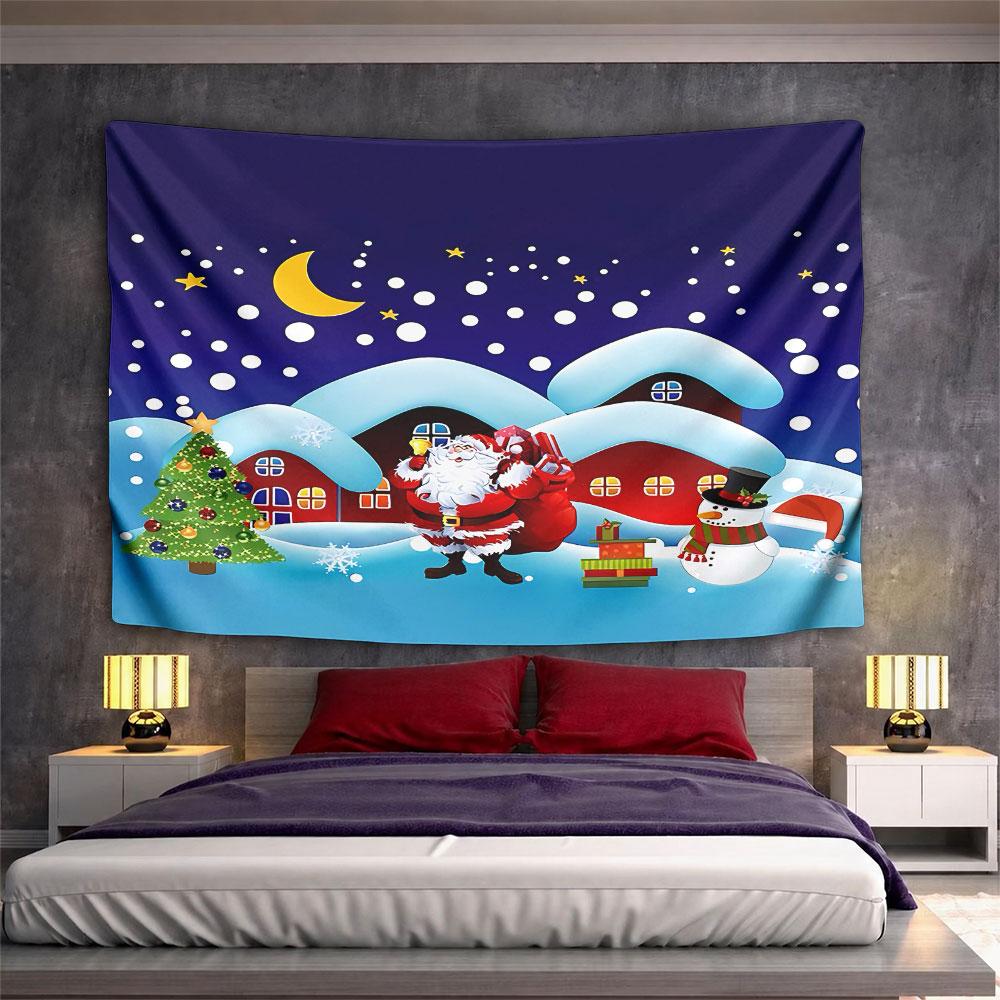 Night Santa Bell Gifts Tapestry Wall Hanging Christmas Tree Decor for Bedroom Living Room Cozy Gift