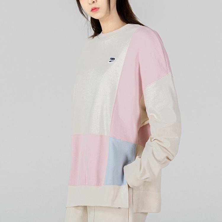 PUMA Color Block Round Neck Long Sleeve Knit Sweatshirt Women sweatshirt Pink 535366-99