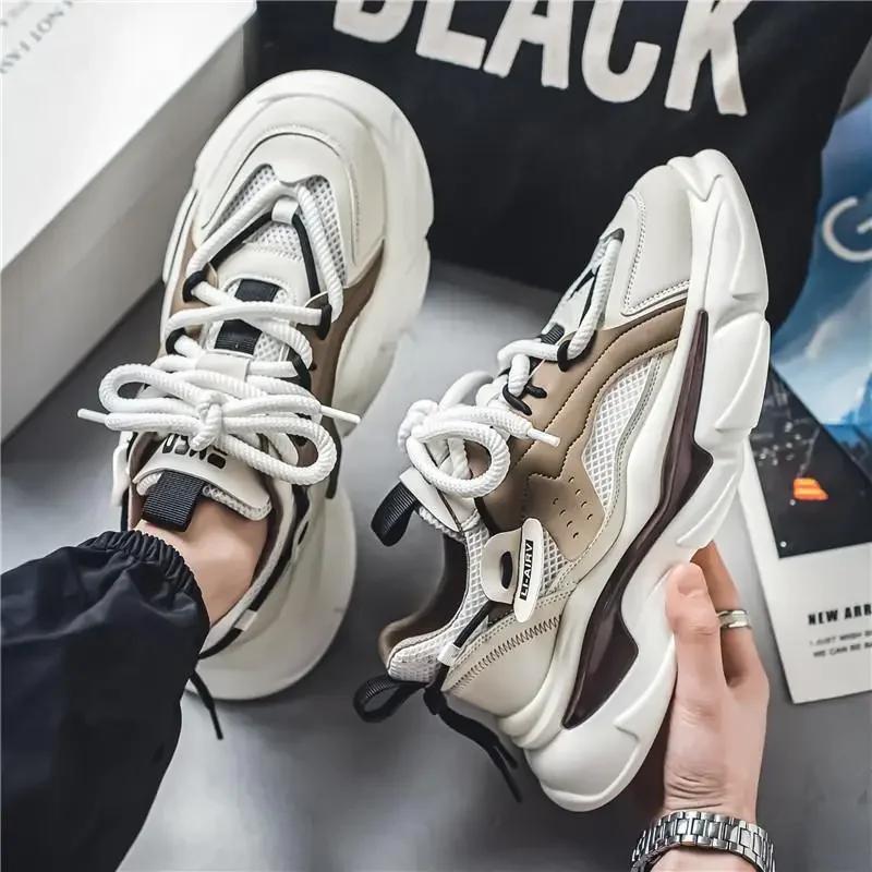 Men's Sneakers Wear-resistant Fashion Outdoor Casual Shoes Mesh Mens Running Shoes Lace-up Platform Shoes Comfortable Zapatillas