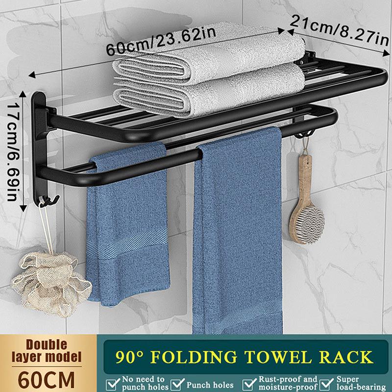 Self-adhesive Wall Mounted Towel Rack Drill Free Rust Resistant Bath Towel Hanger for Hotel Home Shower Use