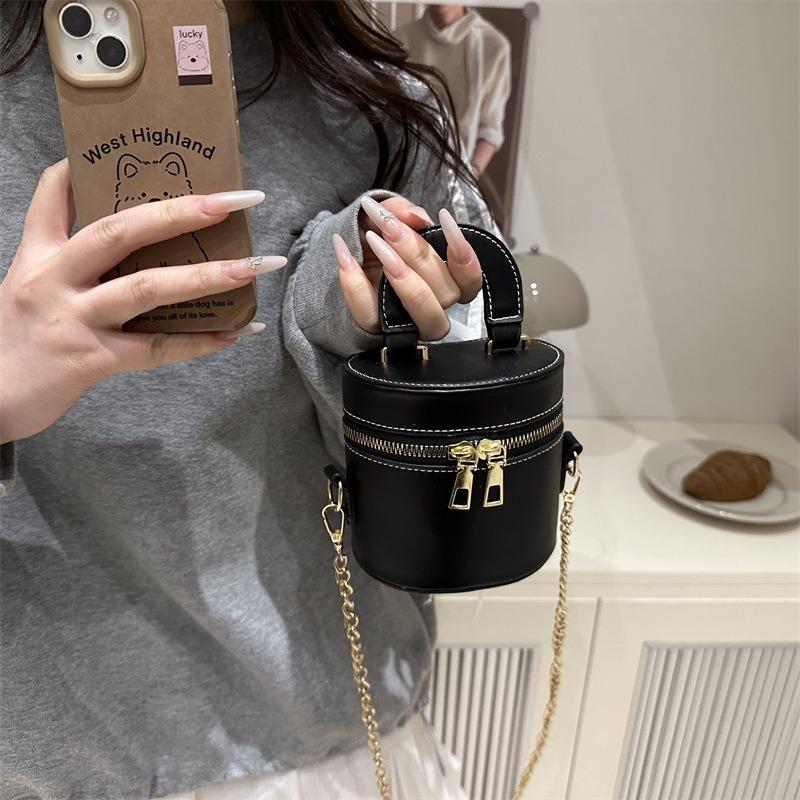 Double zipper portable bucket bag women's bag summer new shoulder bag trendy chain messenger bag