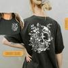 Boho Skull Shirt, Flower Skeleton Comfort Colors T-shirt, Floral Goth Graphic Tee, Retro Cartoon Vintage T Shirt, Oversized Witchy Botanical