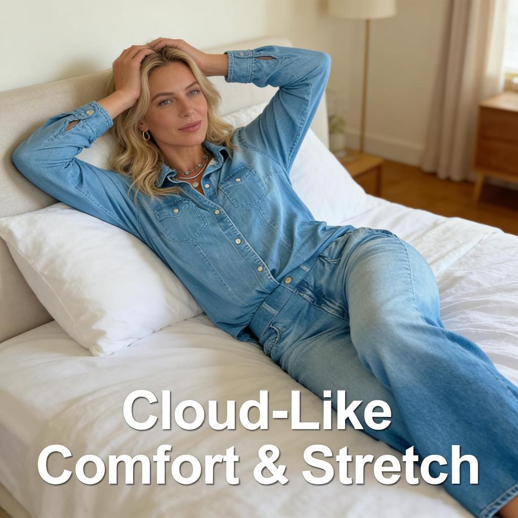 Women's Everyday Denim Cardigan, Wide-sleeved, Long-sleeved Two-piece Set