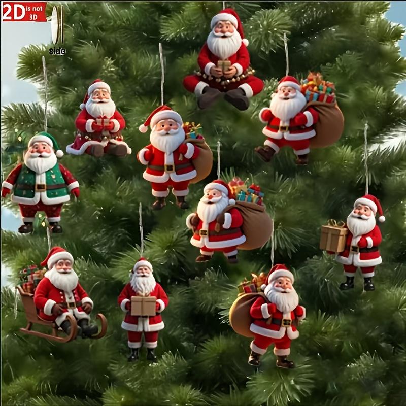 10Pcs 2D Cartoon Santa Claus with Many Gifts Christmas Tree Decor Hanging Pendant Holiday Old Man Decor Xmas Hanging Accessories