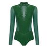 Dame Gymnastikk Kunstløp Drakter Langermet Gjennomsiktig Mesh Glitrende Rhinestone Bodysuit
