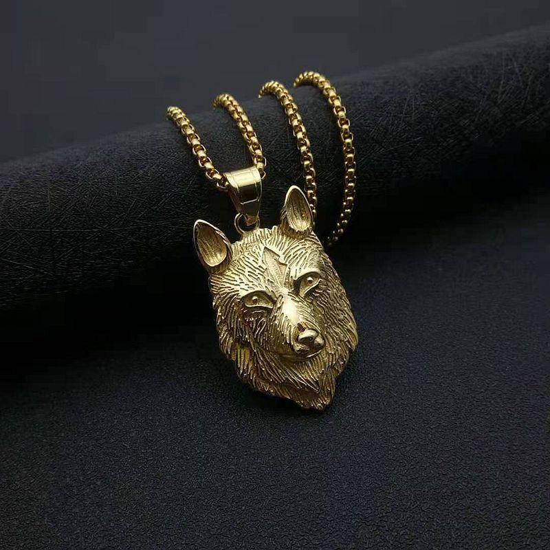 Men's Hip Hop Lion Pendant Necklace Stainless Steel Gold Black Cuban Chain Punk Men Fashion accessories