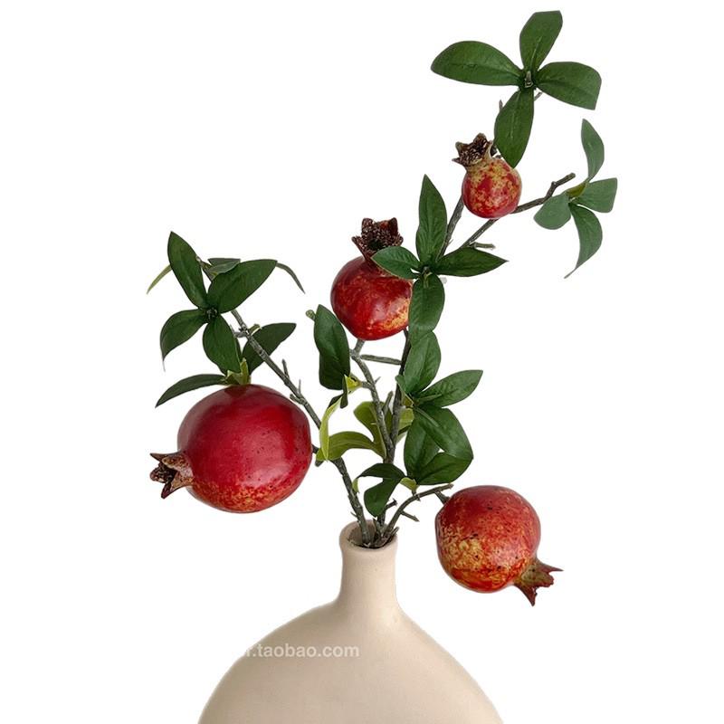Pomegranate Fruit and Greenery Decorative Vase with Faux Flowers and Branches