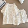 Summer Round Neck Short Sleeve Pajama Set for Women & Girls – Cute & Loose Fit
