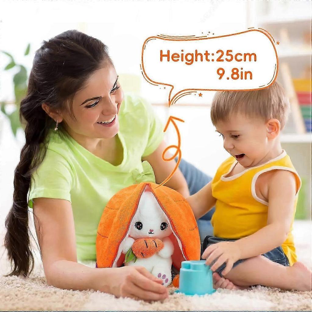 Konijn Pluche Dier Omkeerbaar Knuffel Konijn Pluche Kussen, Aardbeien Konijn Veranderend Konijn Pluche Rits, 25cm Schattig Kawaii Konijn Speelgoed voor Kinderen
