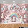 2D Flat Banner a Background Fabric for a Dreamy Unicorn Birthday Party with Soft Pink Walls and Warm Light Lamps