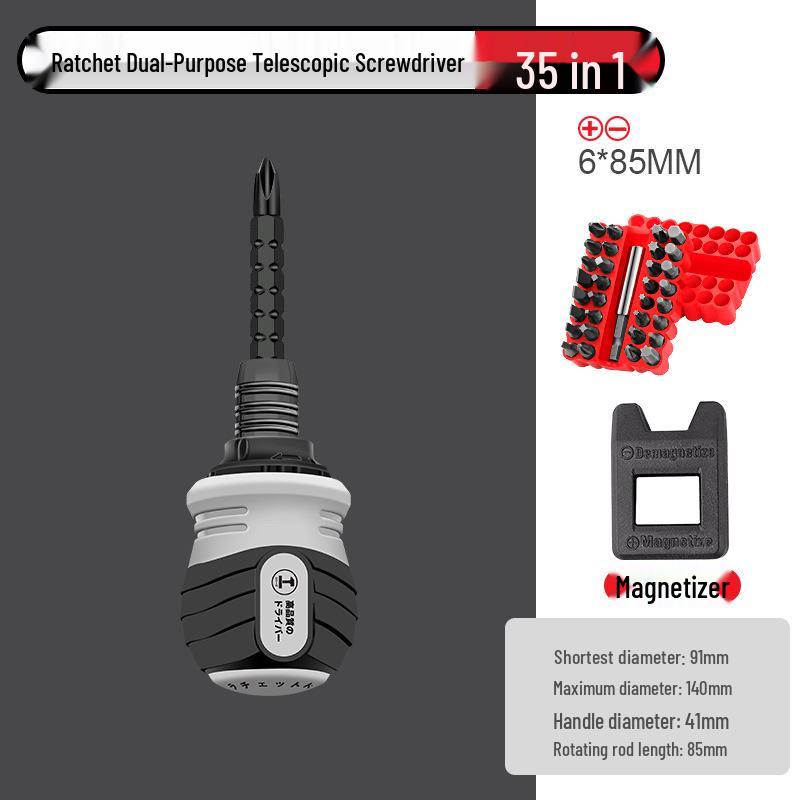 Green Forest Dual Use Multi-function Ratchet Screwdriver Set with Cross Slotted and Short Carrot Head.