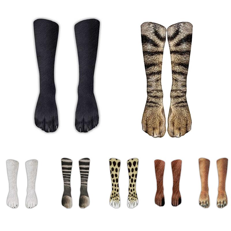 Funny 3D Print Animal Paw Socks For Women Men Novelty Tiger Cat Dog Mid-tube Stockings Creative Foot Paw Printed Socks Gifts