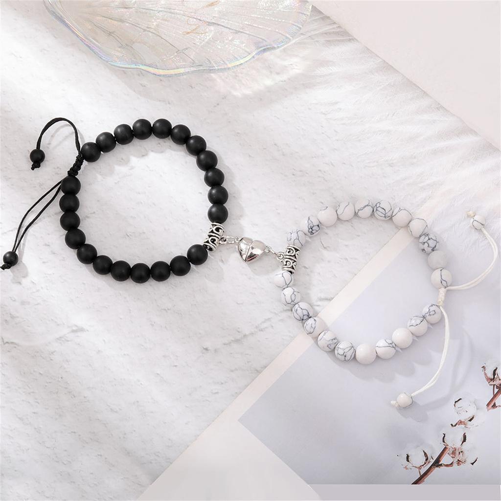 2Pcs/Set Love Heart Magnet Natural Stone Couple Bracelets For Women Men Handmade Braided String Yoga Bracelet Valentine Jewelry