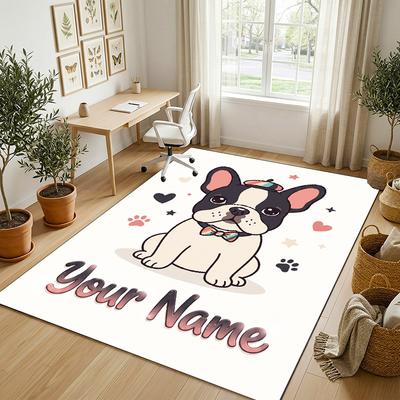 Dog Theme Crystal Velvet Rug Personalized Custom Name Text Soft Floor Mat Home Decor