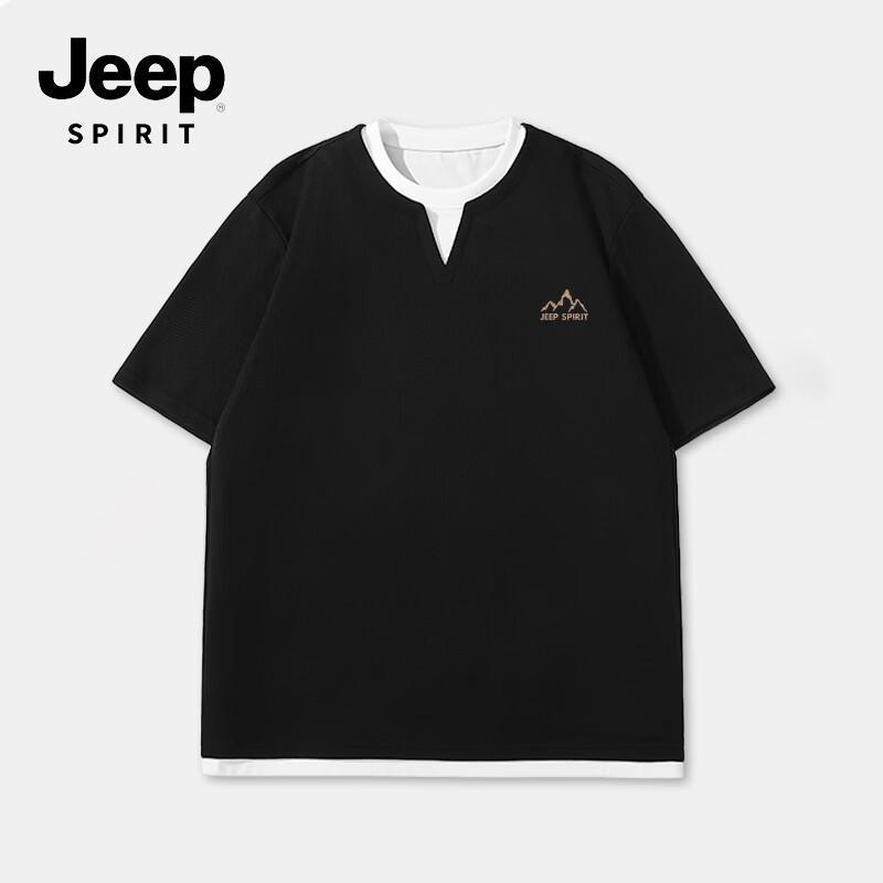 JEEP SPIRIT Men s Waffle Faux Two-Piece Short Sleeve T-Shirt M