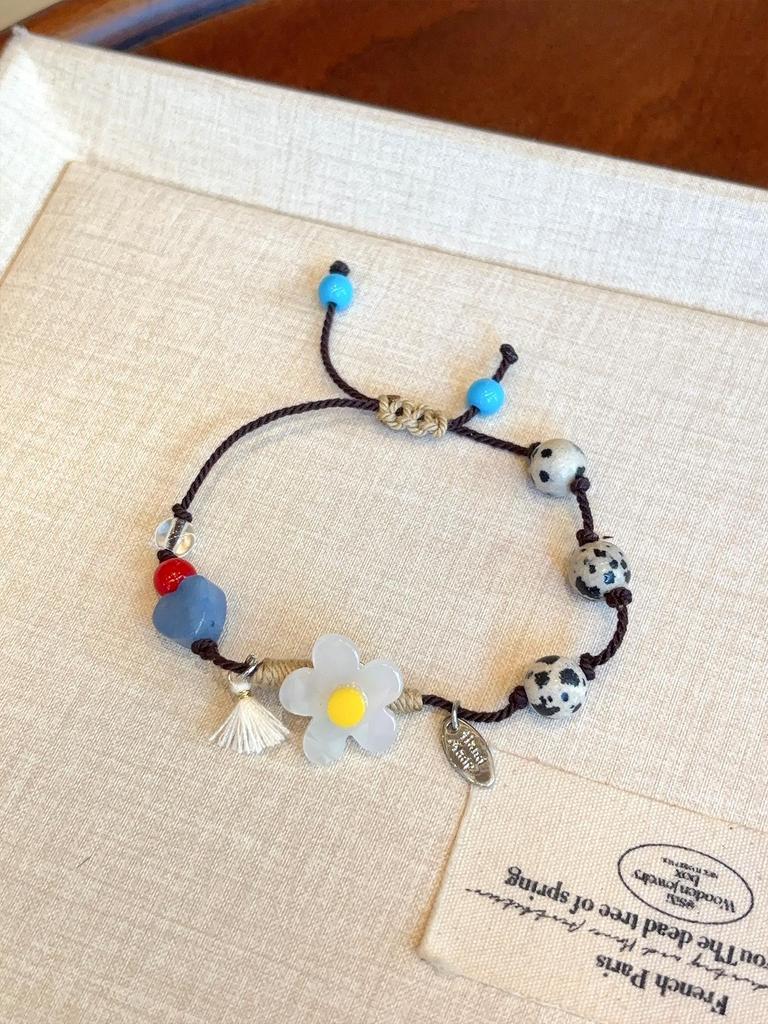 Retro Natural Stone Beaded Bracelet - Chinese Style, Adjustable, Niche Design for Women