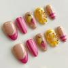 24PCS Spring Summer Pink French Press On Nails Fresh Lemon Strawberry Design Fake Nails for Women Sweet Fruit Almond False Nails