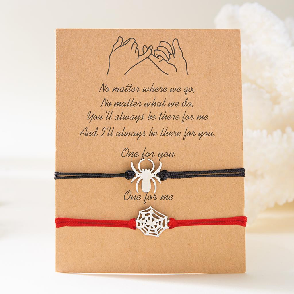 2pcs/Set Romantic Spider Web Couple Bracelet For Women Men Handmade Braided Rope Wish Card Halloween Friendship Jewelry Gifts
